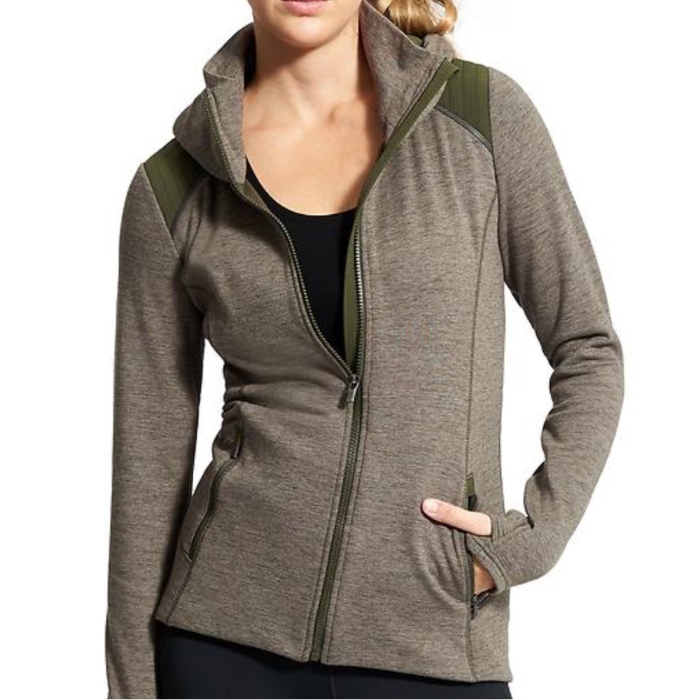 Athleta Stronger Hoodie Olive Green/Grey